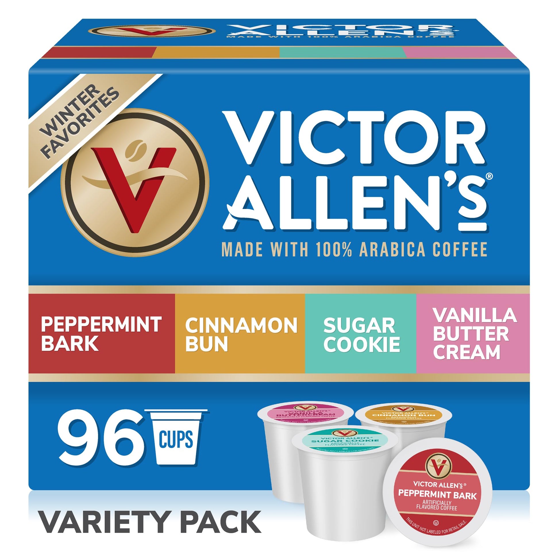 Victor Allens Coffee Winter Wonderland Variety Pack, Single Serve Coffee Pods, 96 Count, Brown, for Keurig K-Cup Brewers