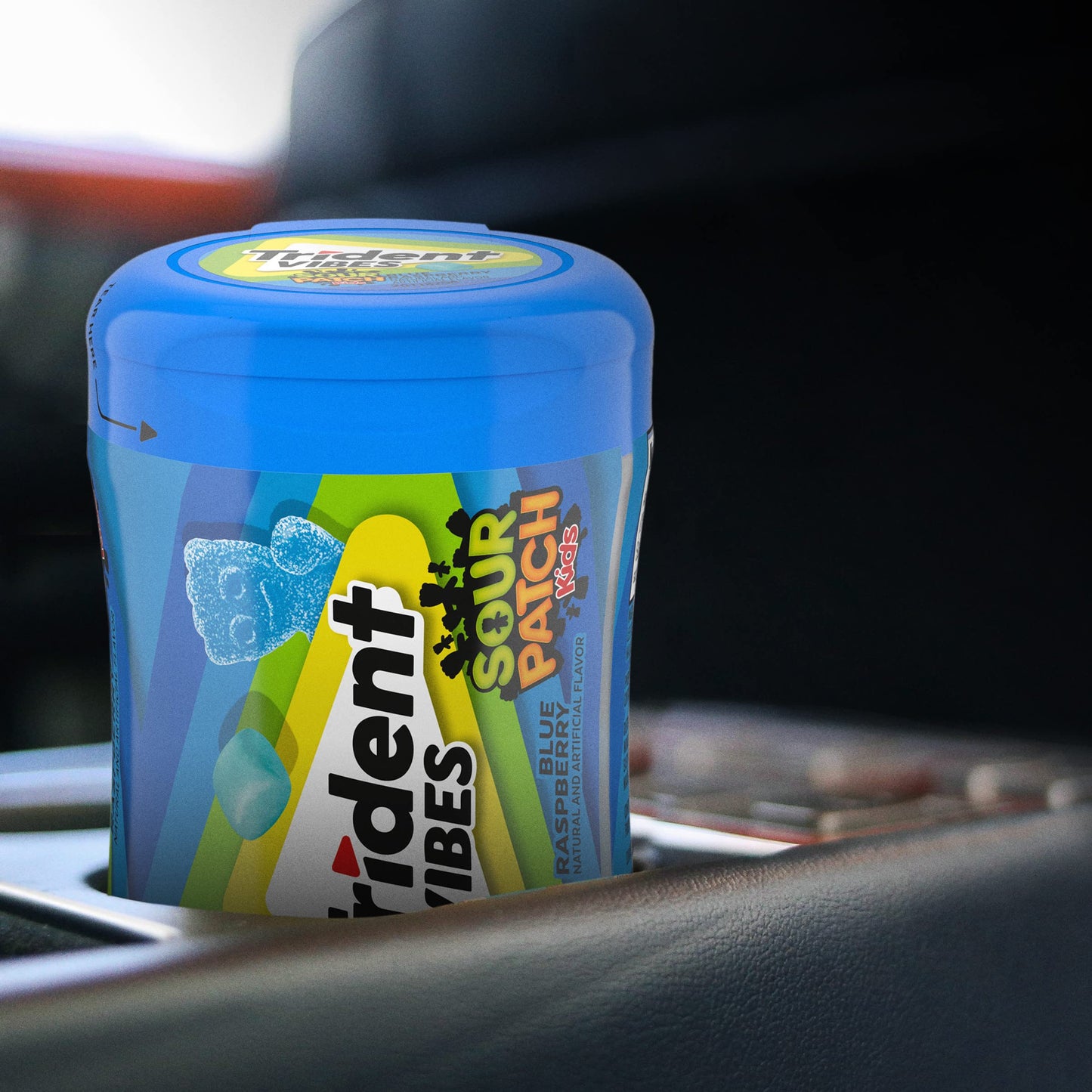 Trident Vibes Sour Patch Kids Blue Raspberry Sugar Free Gum, 40 Piece Bottle