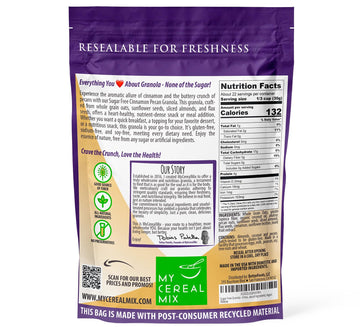 Sugar Free Granola - Cinnamon Pecan (Non-Gmo, Gluten Free, Soy Free, Sodium Free, No Sugar Alcohols, All Natural Ingredients, Ve