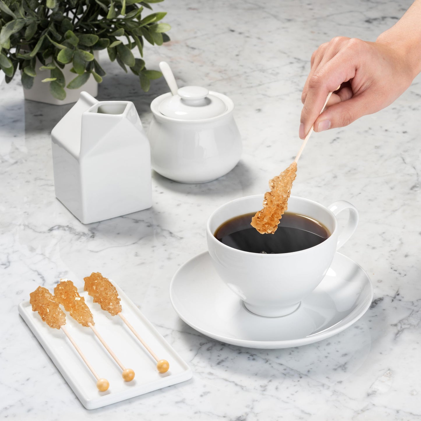 Candy Envy - Amber Caf   Sugar Sticks Mini Rock Candy - 100 Bulk Individually Wrapped Amber Treats - Original Sugar Flavored