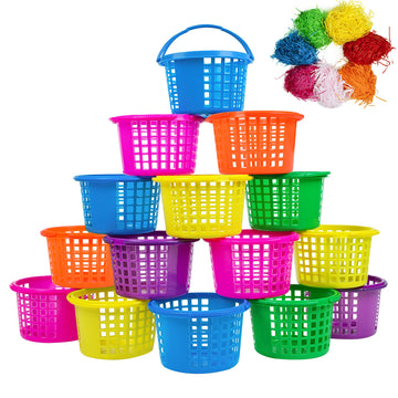 18 PCS Easter Baskets Small with Handles for Kids Egg Hunting-70g Easter Grass Stuffers for Spring Party Crafts Supplies Accesso
