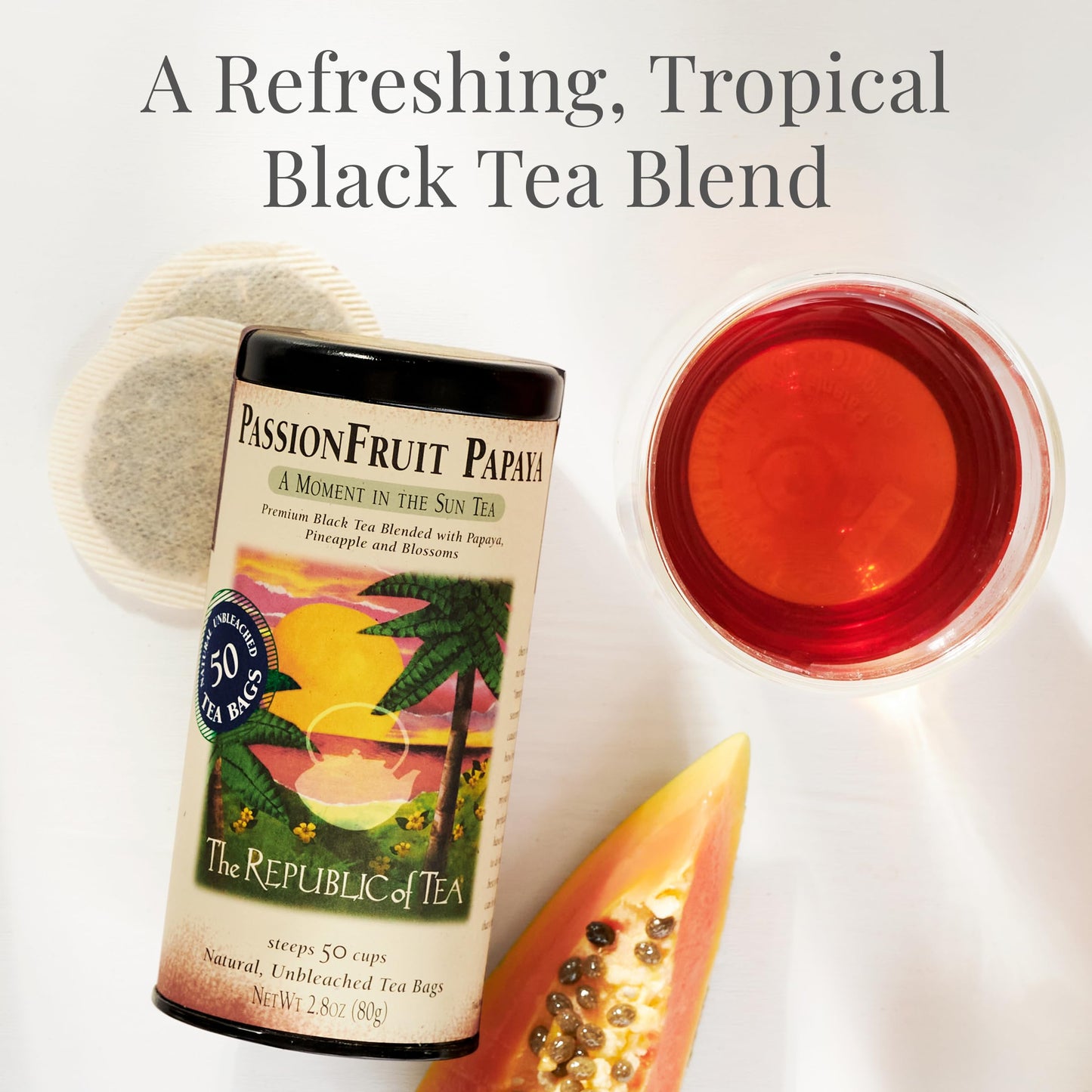 The Republic of Tea PassionFruit Papaya Black Tea, 50 Count, Tin of Tea Bags