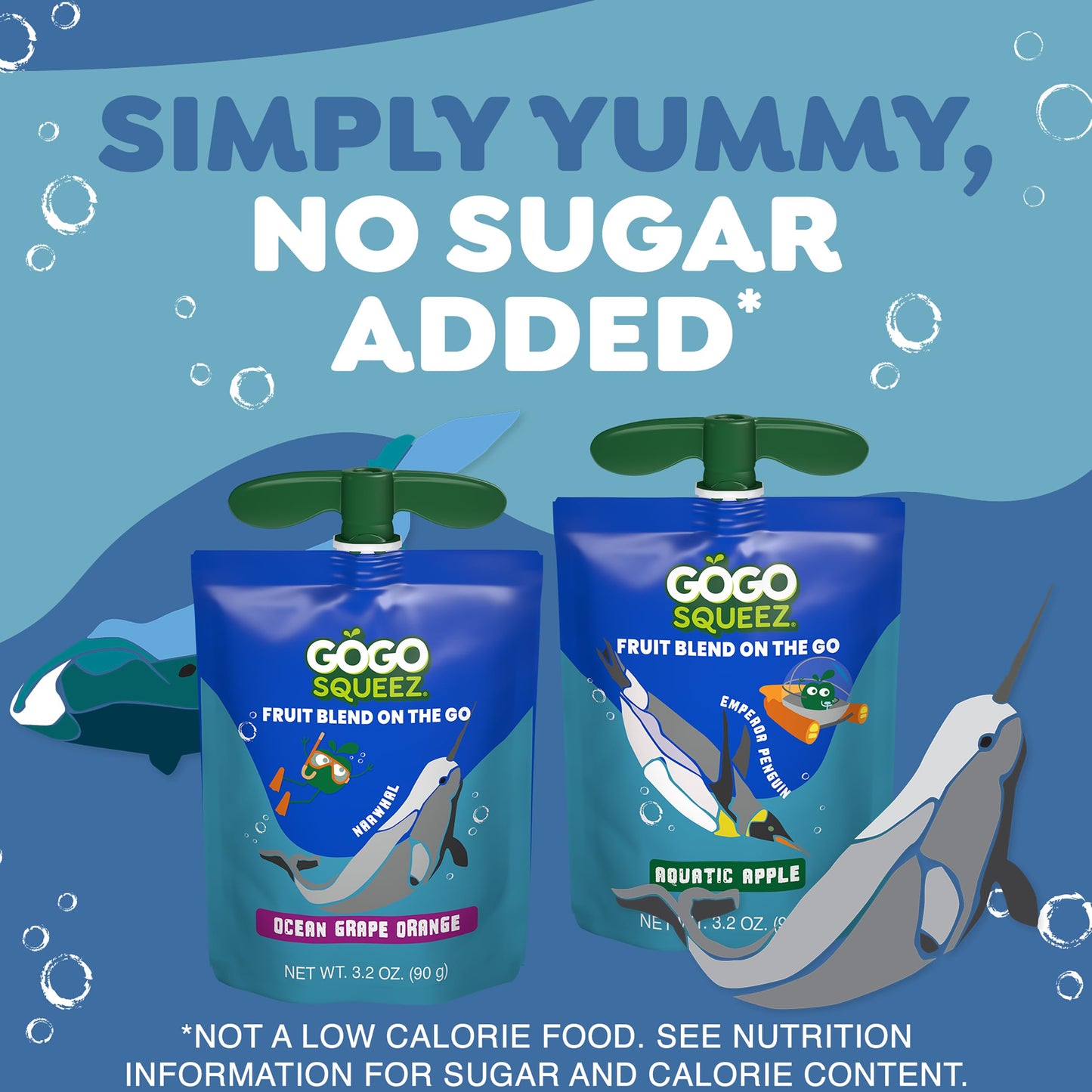 GoGo squeeZ Applesauce and Fruit Puree Underwater Species Discovery Pack  Aquatic Apple and Ocean G  3.2 oz Pouches (Pack of 20)  Unsweetened Snacks for Kids  BPA Free Pouches