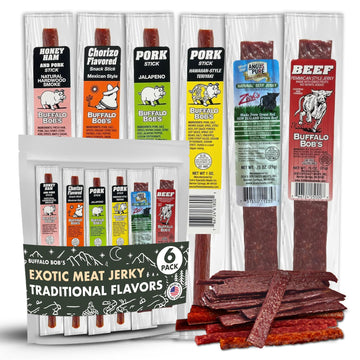 Buffalo Bob'S Wild Game Meat Snacks (6 Pack), Traditional Assortment Sampler, Beef Jerky Gifts For Men, Deer Jerky Gift Box, Jer