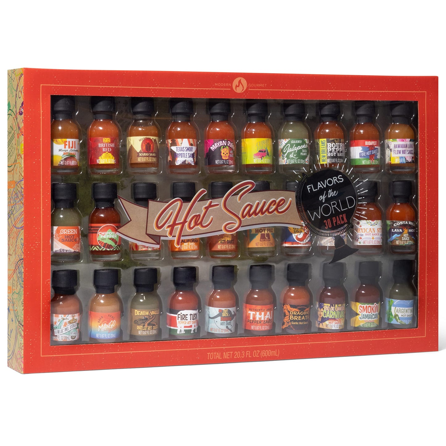 Thoughtfully Hot Sauce Variety Pack, Includes Thai Pepper, Baja Heat Mango, Costa Rica Lava, 30 Pack, 0.67 Fl Oz Each