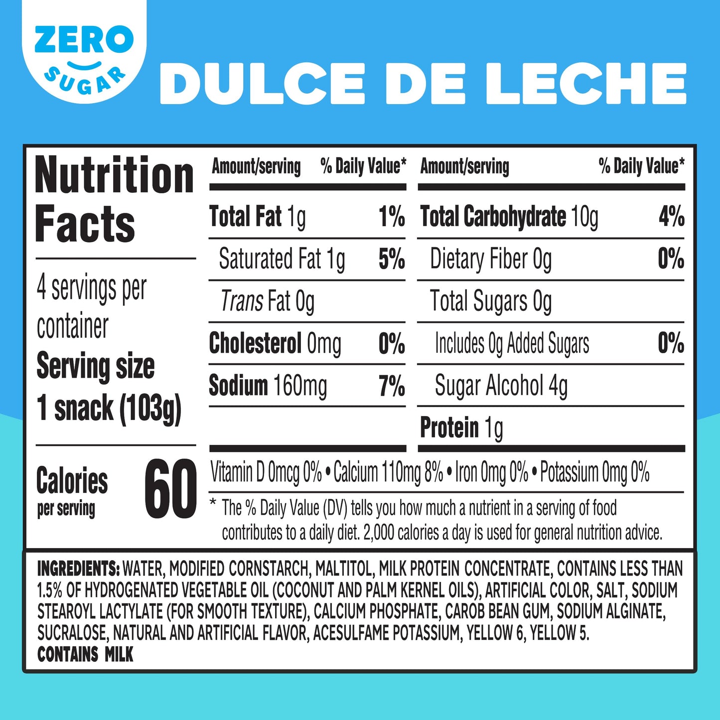 Jell-O Dulce de Leche Artificially Flavored Zero Sugar Ready-to-Eat Pudding Snack Cups, 4 ct Cups