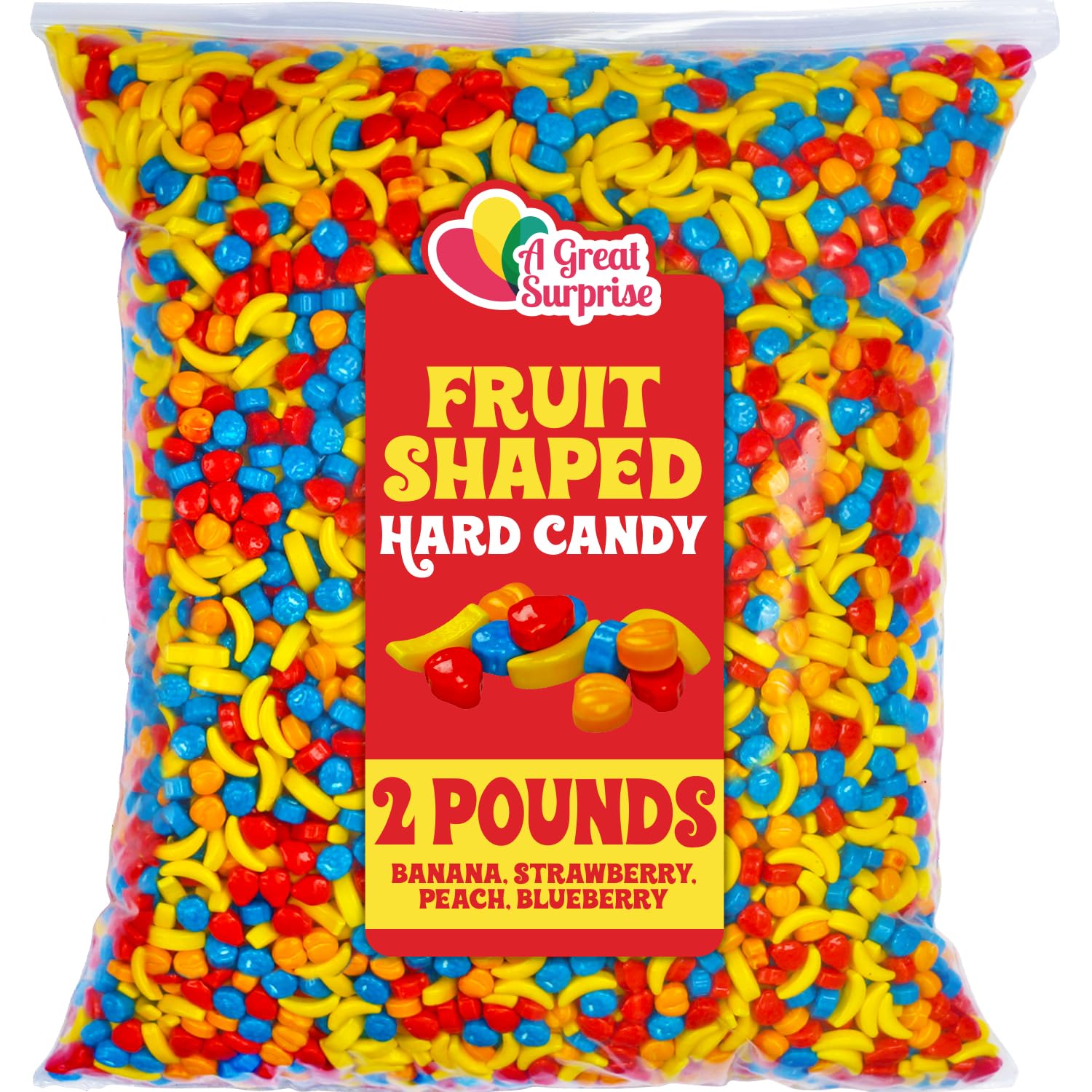Fruit Shaped Hard Candy - 2 Pounds - Kids Candies for Buffet - Unwrapped Gumball Machine Refills - Classic Candy Bar Candy - Banana  Strawberry  Peach  Blueberry Flavors