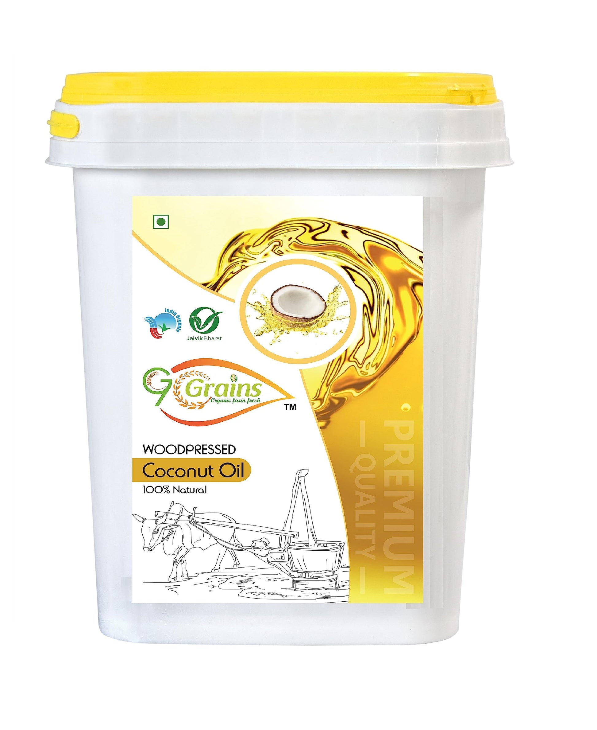 G7 Grains Organic Coconut Oil (15 Liter) Cold Pressed/Wood Pressed Oil | Nariyali Ka Tel/Coconut Kachi Ghani Oil