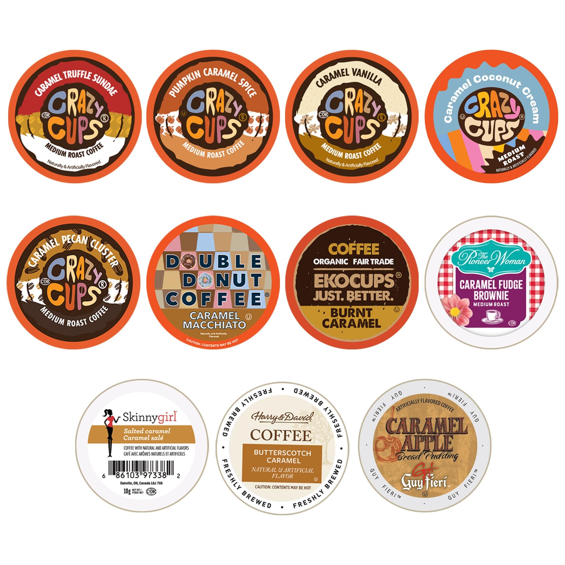 Perfect Samplers Caramel Coffee Pods Variety Pack, Medium Roast, 50 Count for Keurig K Cups