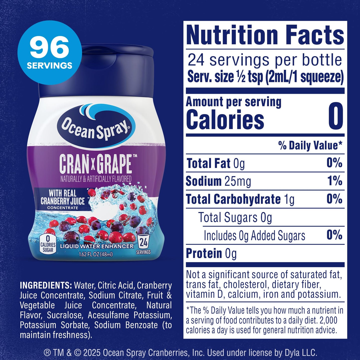 Juicy Mixes Ocean Spray Liquid Water Enhancer, Cran-G , Zero Sugar, 1.62 Fl Oz (Pack of 4)