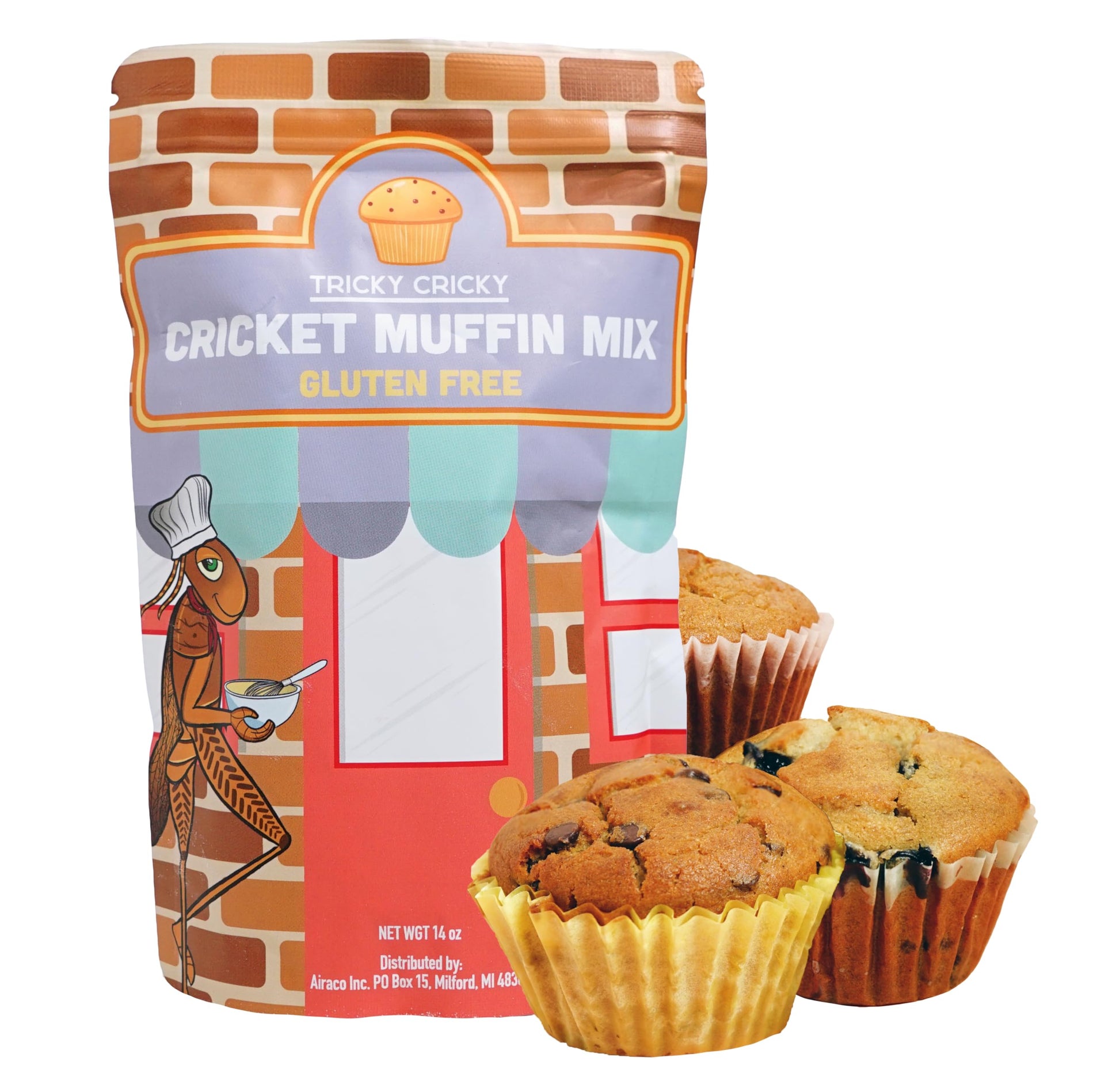 Tricky Cricky Cricket Protein Muffin Mix - Usa Handmade Edible Cricket Flour Baking Mix - Real Usa Farmed Dried Crickets - High-Protein  Gluten-Free & Sustainable Superfood - 14 Ounce Bag