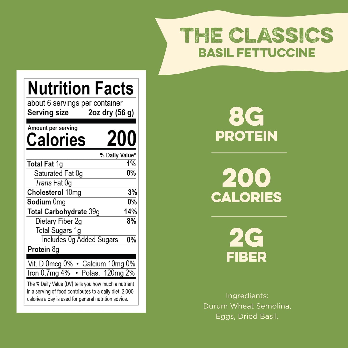 Al Dente Basil Fettuccine - All-Natural  Hand-Crafted Egg Pasta - Delicious And Versatile - Traditional Noodles Made With Cage-Free Eggs  Semolina  and Basil  12oz Bags (Pack of 6)