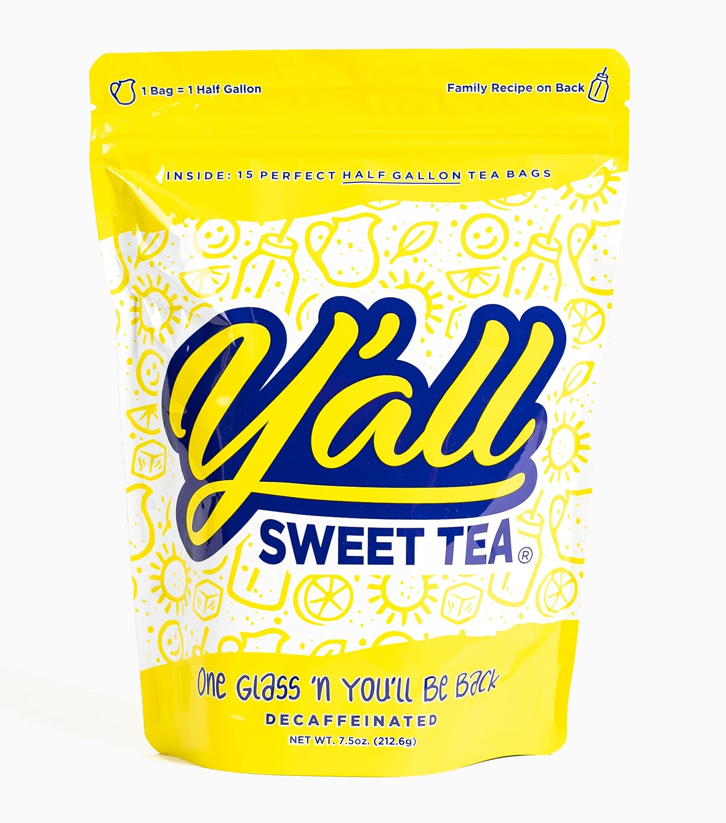 Yall Sweet Tea Decaf Iced Tea Bags, 1/2 Gallon Size, 15 Bags, Quick Brew, As Seen on Shark Tank