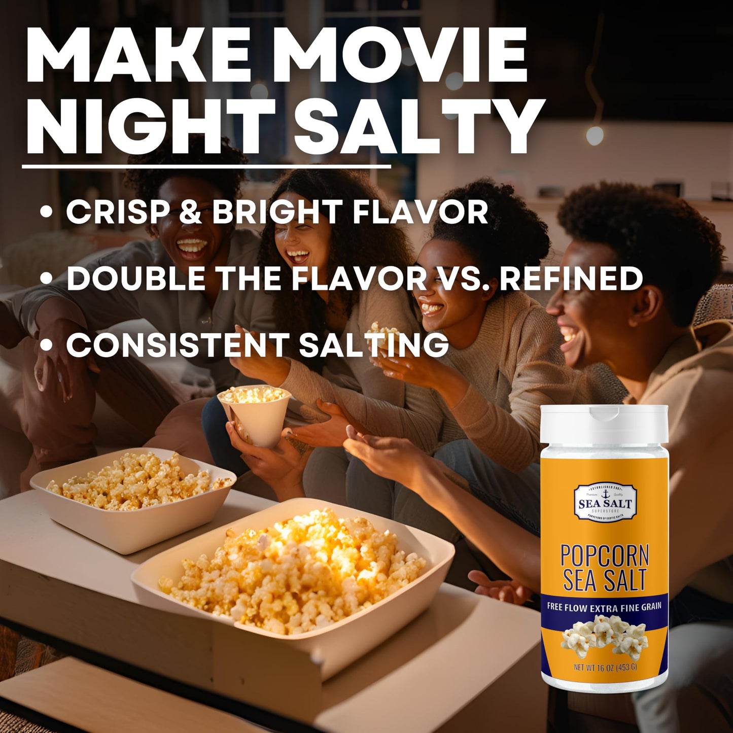 Sea Salt Superstore Popcorn Salt Seasoning - Sea Salt, 16 oz Shaker