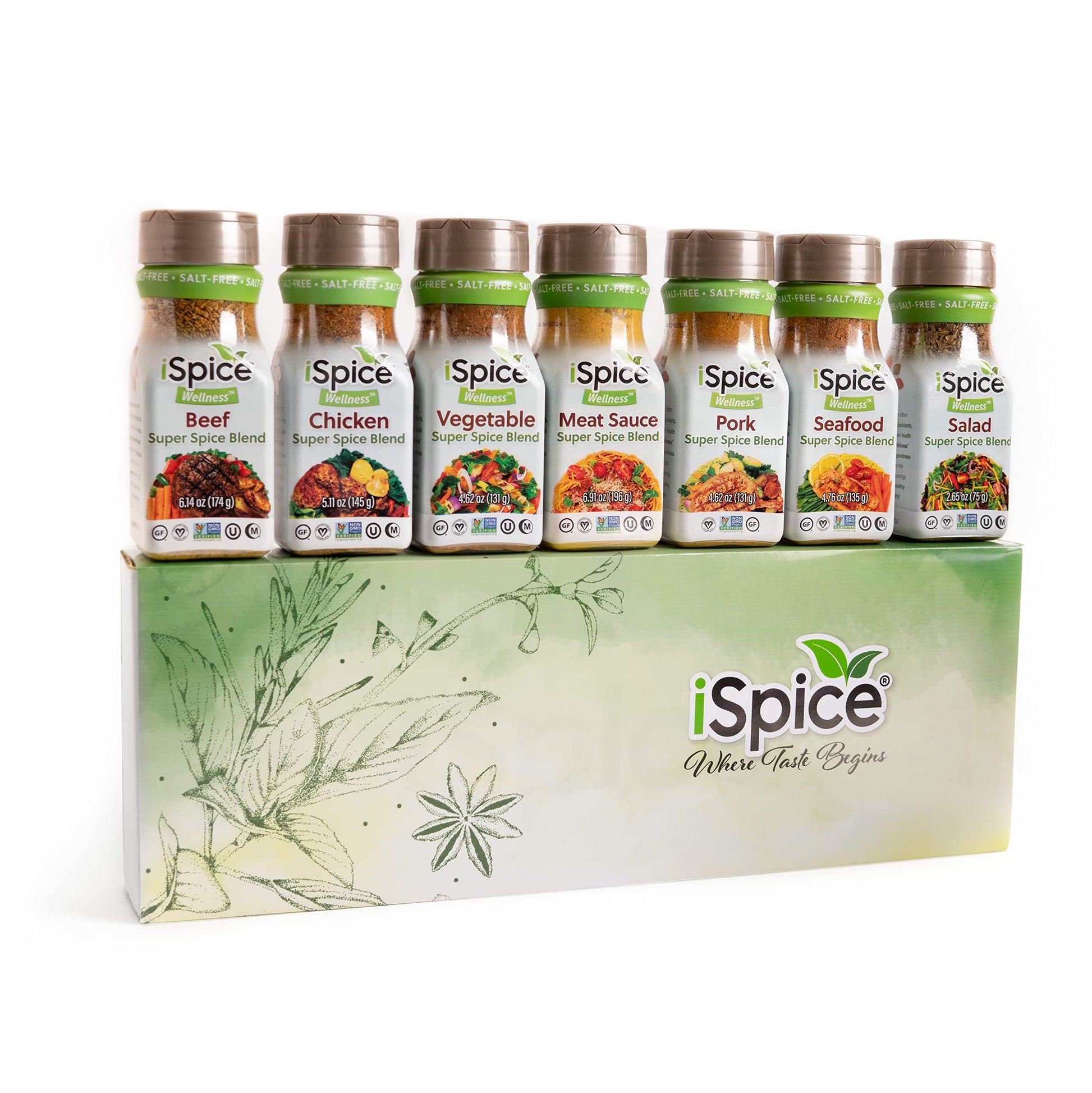 Ispice Salt Free Seasoning,100% Sodium Free Beef, Chicken, Meat Sauce, Pork, Vegetable, Salad And Seafood Seasonings Gift Sets 1