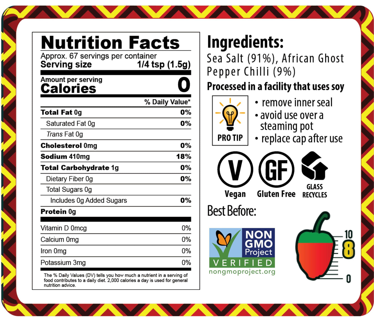 African Dream Foods Ghost Pepper Salt Seasoning | Spicy Chili Salt | 3.5 oz Reusable Grinder