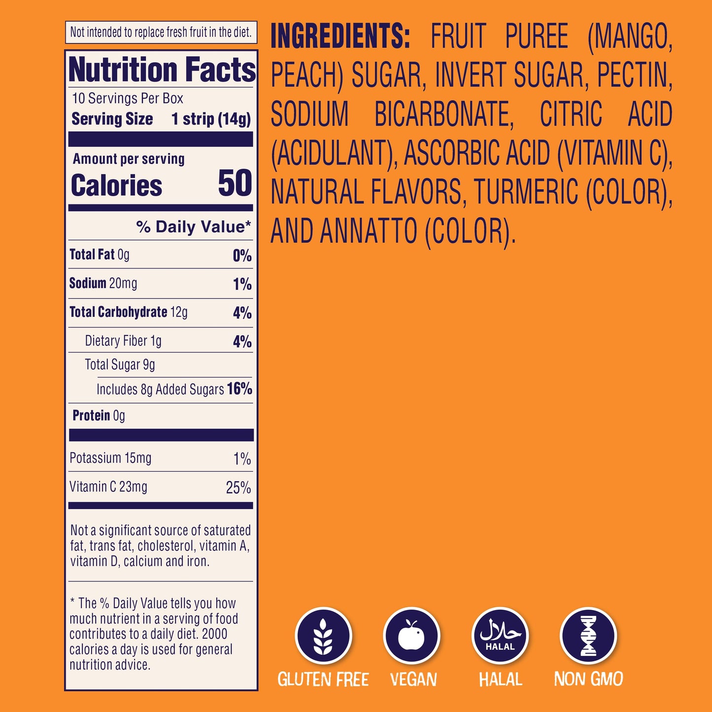 Welchs Absolute Fruitfuls Fruit Strips, Dried Fruit Snacks, Mango Peach, Pack of 10, 0.5oz