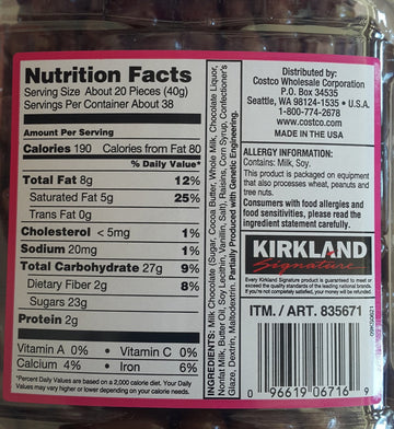 Kirkland Signature Milk Chocolate Raisins 3.38 Lbs (54 Oz) Jar