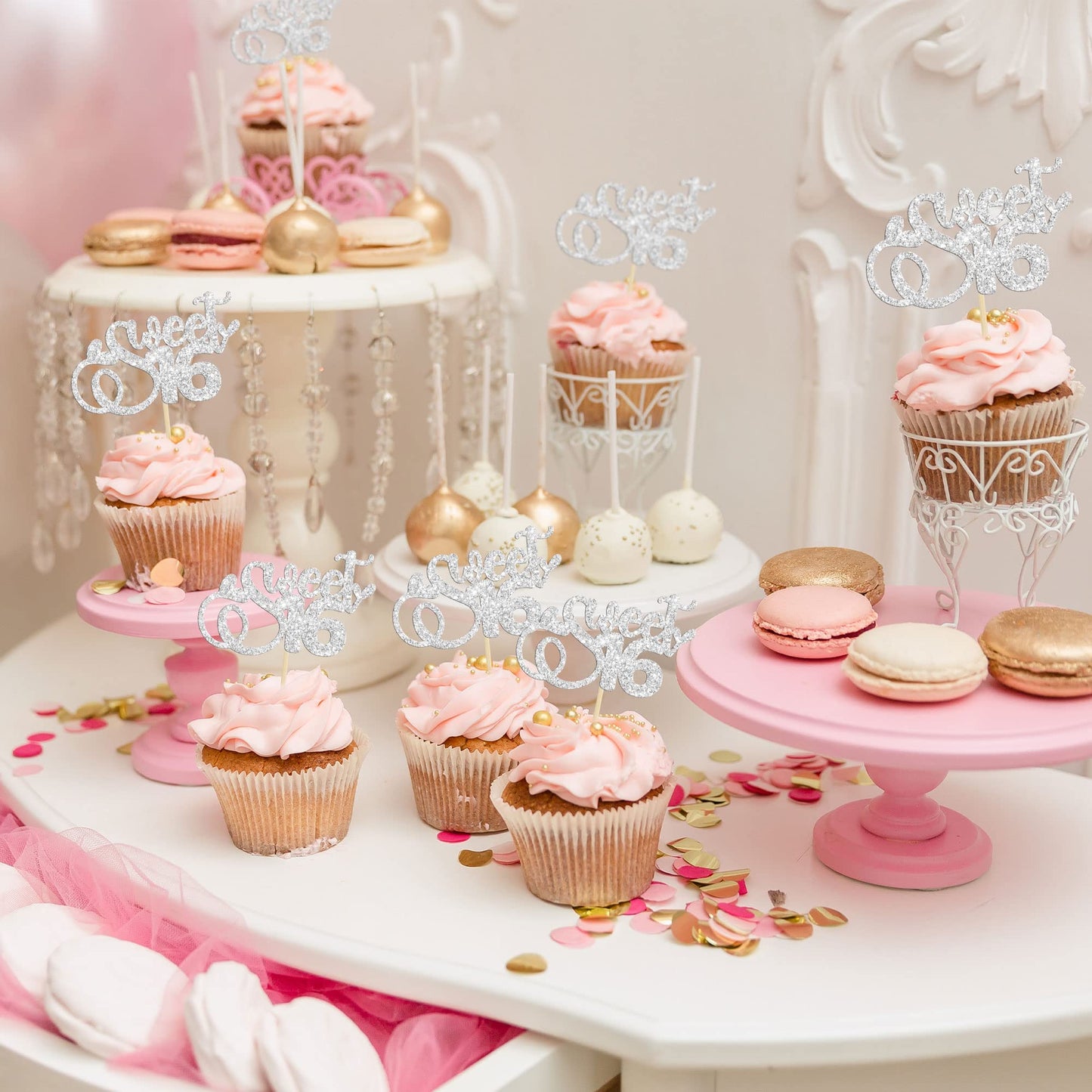 24Pcs Happy Sweet 16 Cupcake Toppers Glitter Sixteen 16Th Birthday Cupcake Picks Cheers To 16 Years Old Cupcake Decorations For