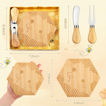 Ziliny Bridal Baby Shower Prizes Set - Honey Bee Cheese Board with cutting too & Forks, Multicolor, 5.91 x 5.91 x 0.39 inches, Model