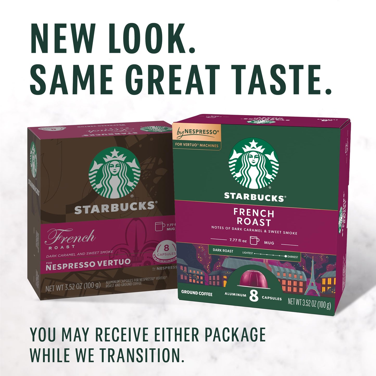 Starbucks Dark Roast Coffee Pods, French Roast, 32 Count, For Nespresso Vertuo