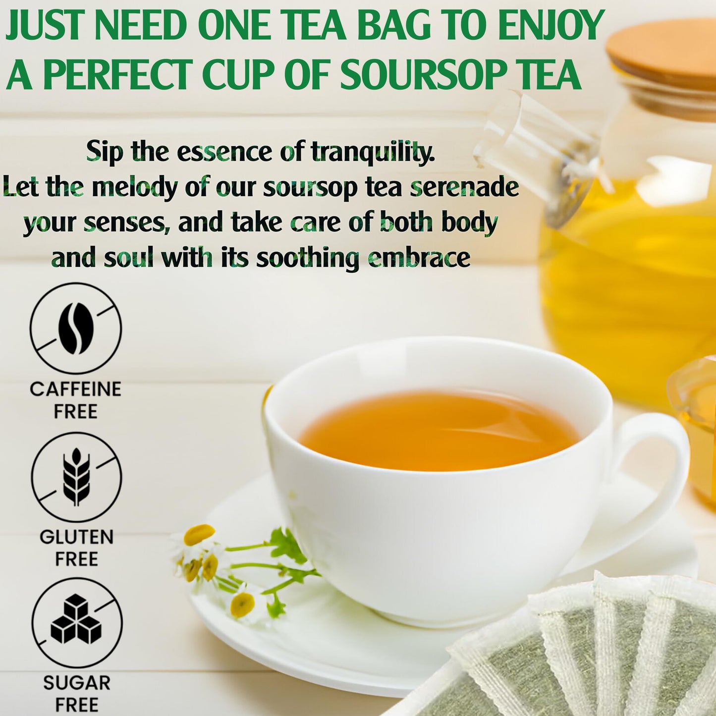 USDA Organic Soursop Leaves Tea Bags  100% ORGANIC and Pure Soursop Graviola Leaves - Hojas De Guanabana Tea - Non-GMO - Caffeine-free - Improve Digestion  Support Healthy Skin & Sleep  Eco-Conscious Corn Fiber Tea Bags. Organic Graviola Tea
