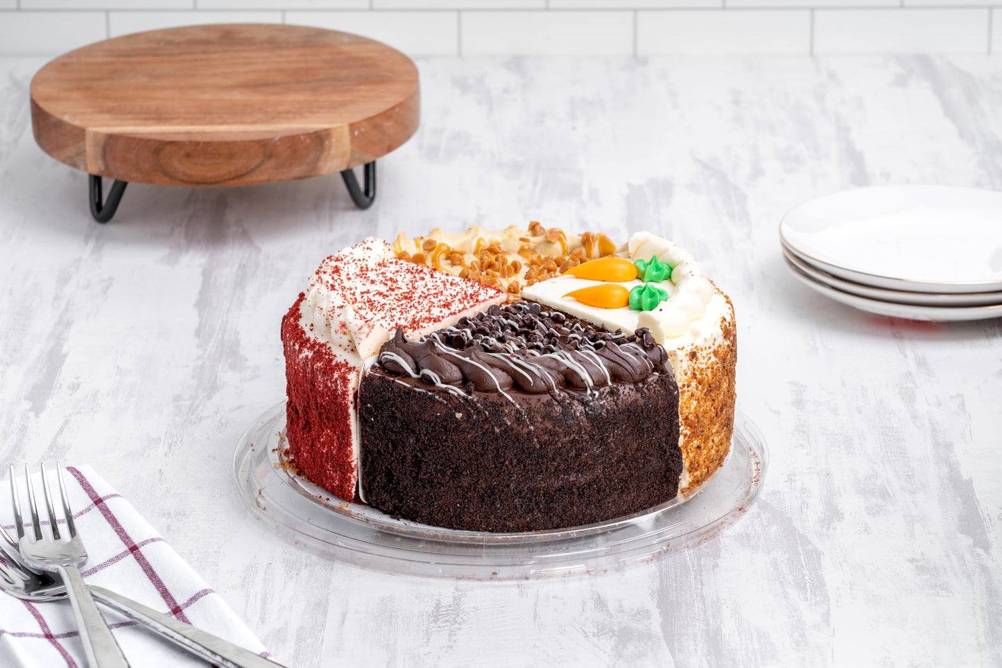 Our Specialty 8 Double Layer Variety Cake with Caramel, Carrot, Chocolate and Red Velvet Cake, 46 oz