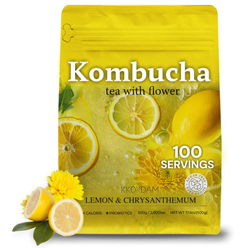 KKOKDAM Kombucha Tea - Lemon & Chrysanthemum Korean Tea - Kombucha Drinks Probiotic Support, Low Calorie, Sugar Free Kombucha Pa