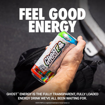 GHOST Energy Drink - 12-Pack  Sour Strips Rainbow  16oz Cans - Energy & Focus & No Artificial Colors - 200mg of Natural Caffeine  L-Carnitine & Taurine - Gluten-Free & Vegan