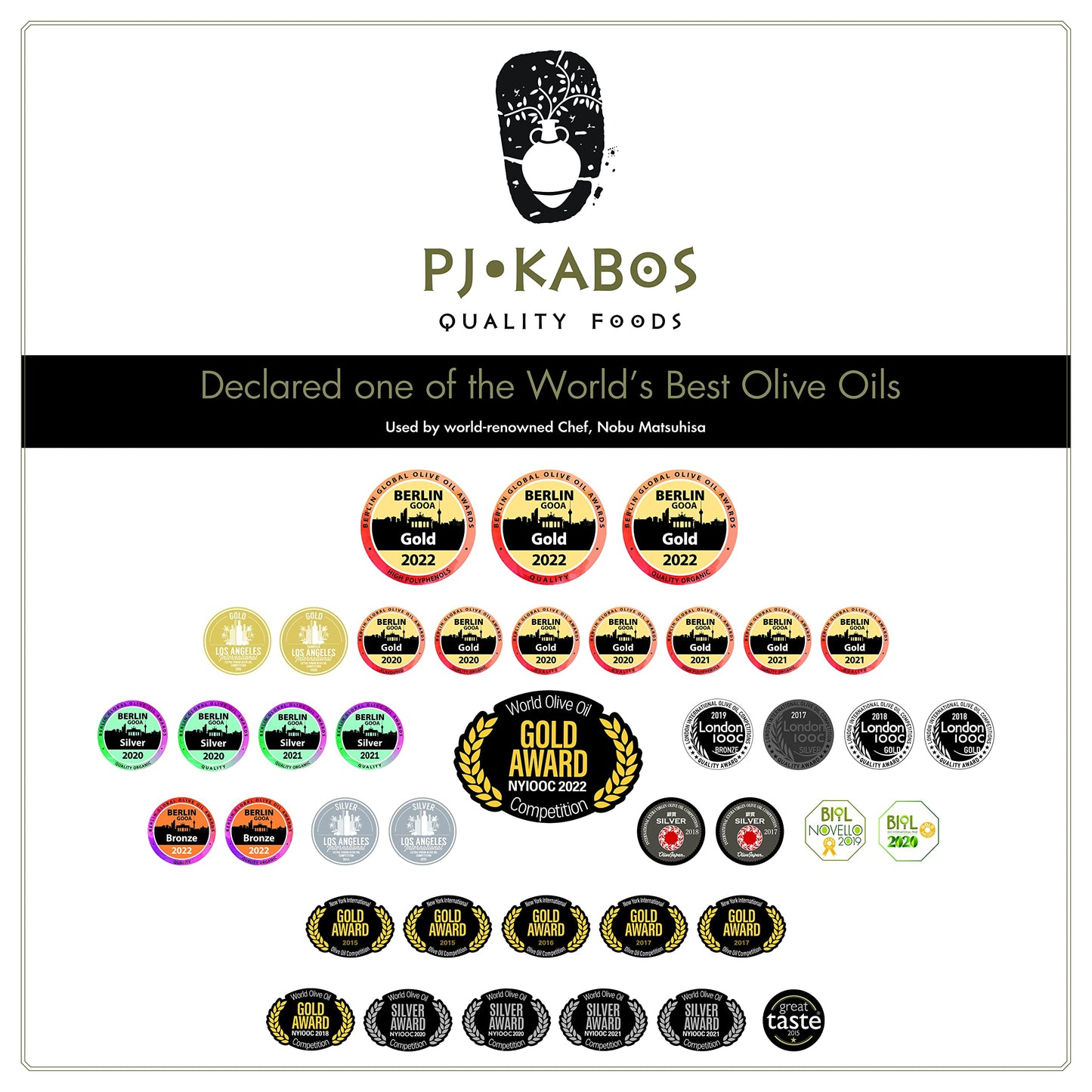 P.J. KABOS Everyday Greek Extra Virgin Olive Oil, Cold Extracted, 16.9 oz Tin, Kosher, Koroneiki Variety