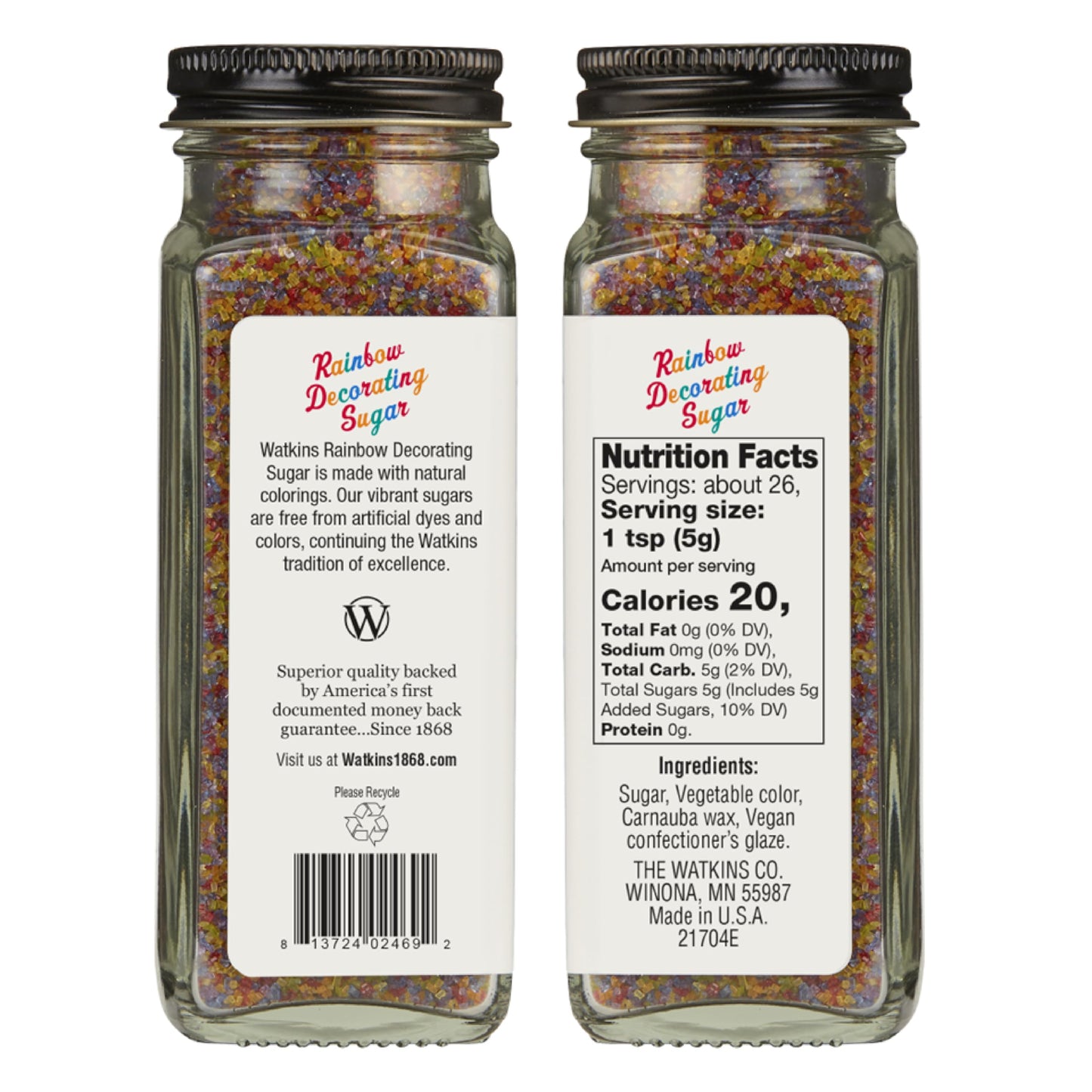 Watkins Rainbow Decorating Sugar, Non-Gmo, Kosher, 4.6 Ounce, 1-Pack