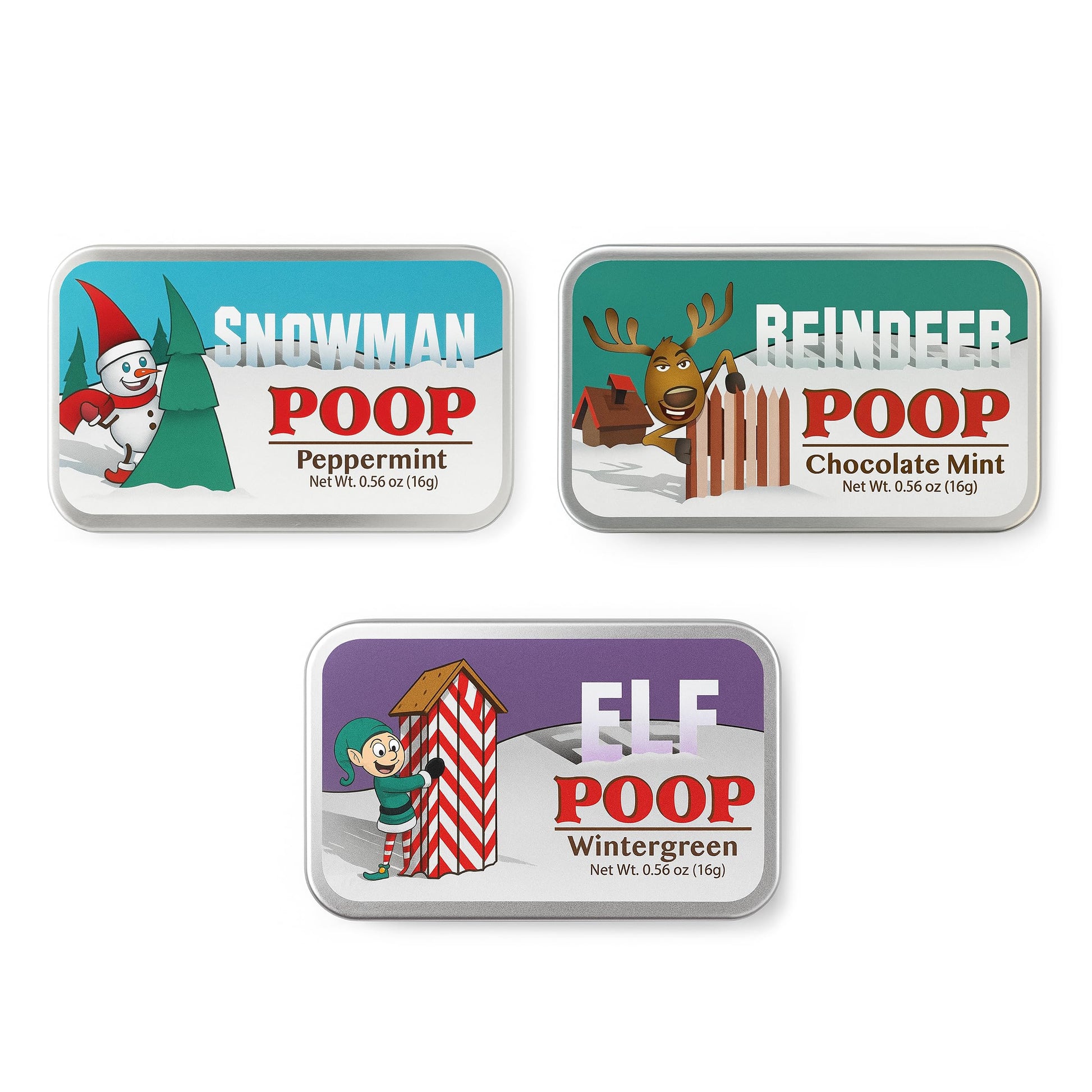 Amusemints Christmas Poop Mints 3 Pack – (3 X .56 Ounce) | Festive Novelty Candy Gifts | Funny Stocking Stuffers | Holiday Party Favors & Collectible Tins |