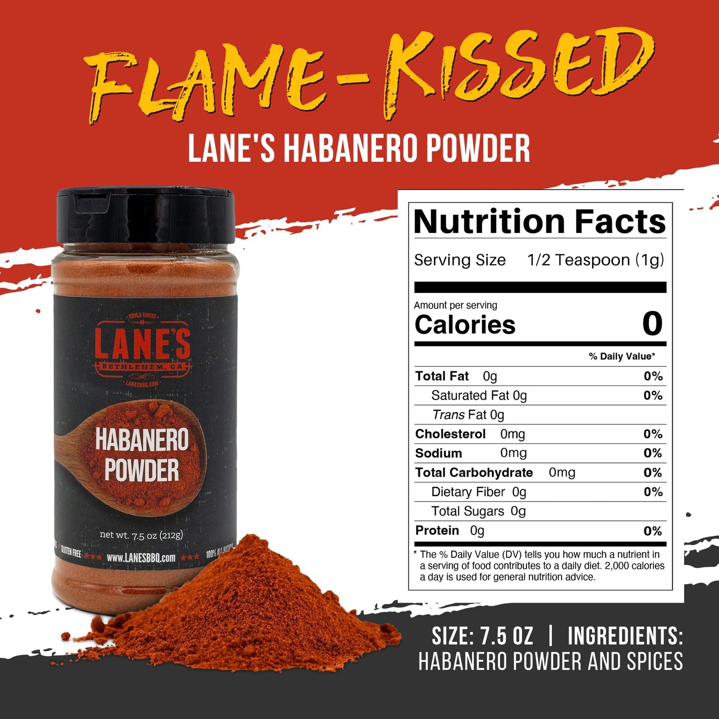 Lane'S Habanero Powder Seasoning, All-Natural Habanero Pepper Powder Blend With Chili De Arbil & Black Pepper, Gluten-Free, Made