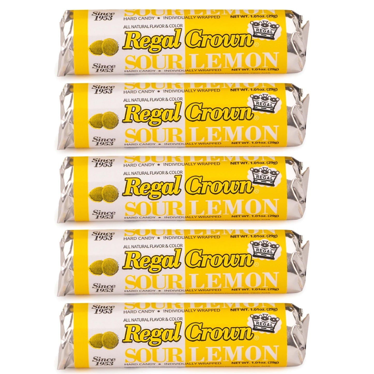 Regal Crown Roll Sour Lemon, 1.01 Ounce (Pack of 5), Sour Candy, The Hampton Candy Company