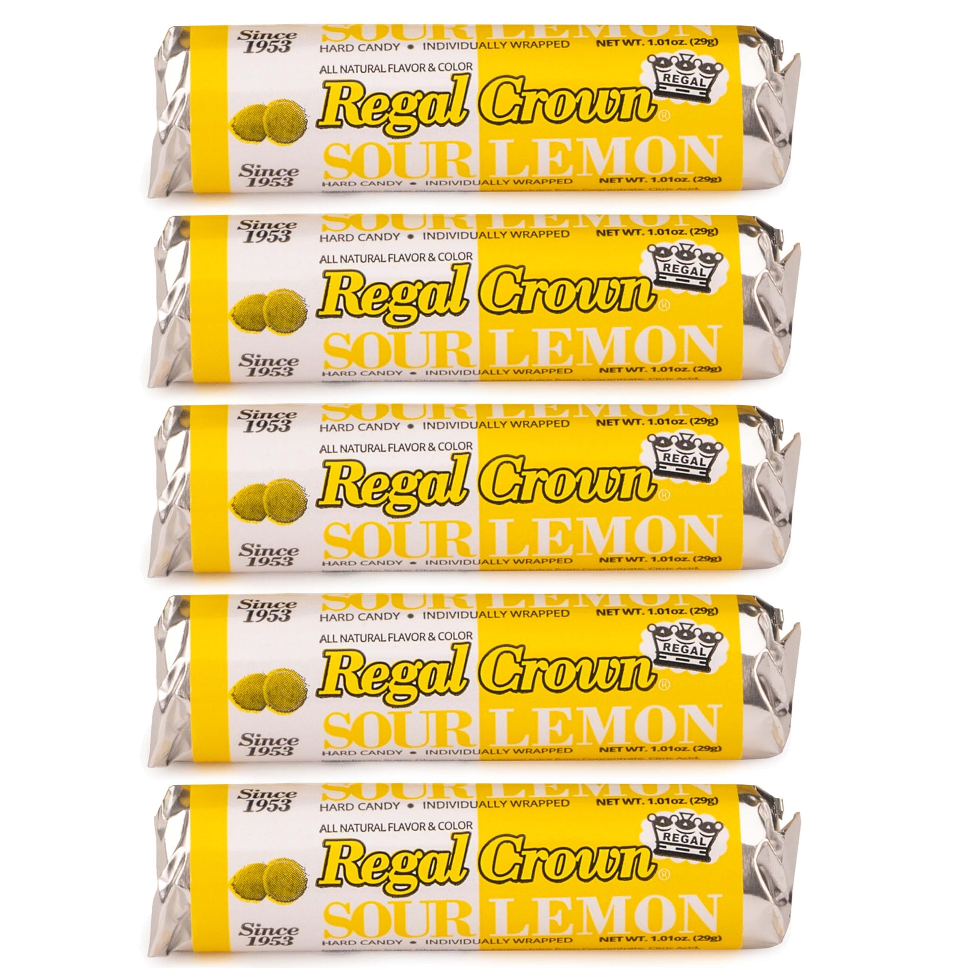 Regal Crown Roll Sour Lemon, 1.01 Ounce (Pack of 5), Sour Candy, The Hampton Candy Company