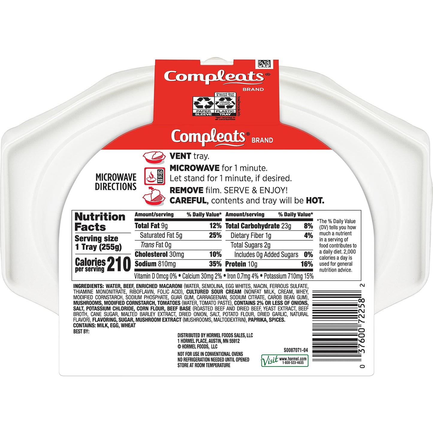 Hormel Compleats Beef Stroganoff Sauce Microwave Tray, 9 Ounces (Pack Of 6)