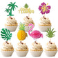 28 Pcs Tropical Cupcake Toppers Glitter Leaf Pineapple Flower Palm Tree Flamingo Cupcake Picks Aloha Cake Decorations For Summer