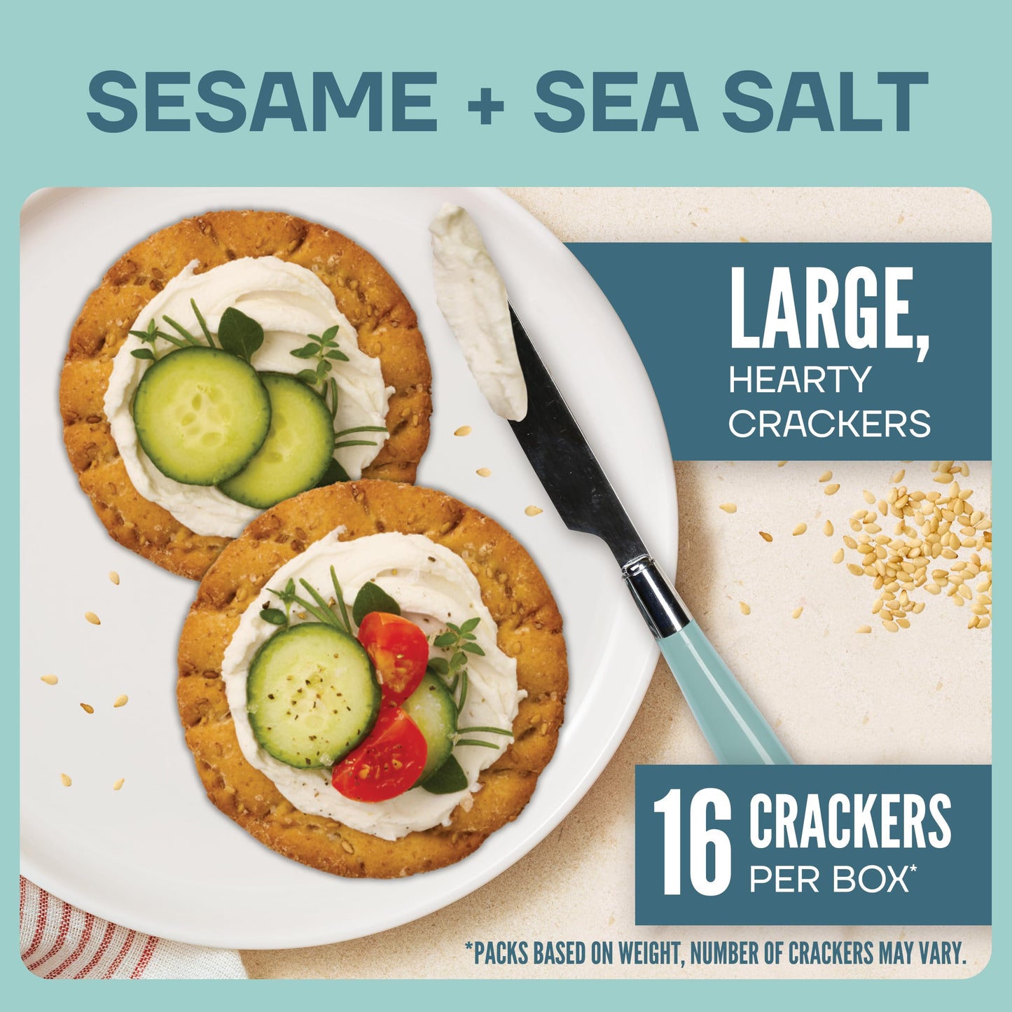 Wasa Sesame and Sea Salt  ers, 8.3 oz (Pack of 8), Large Round Toppable, Oven Baked, Hearty Crunch