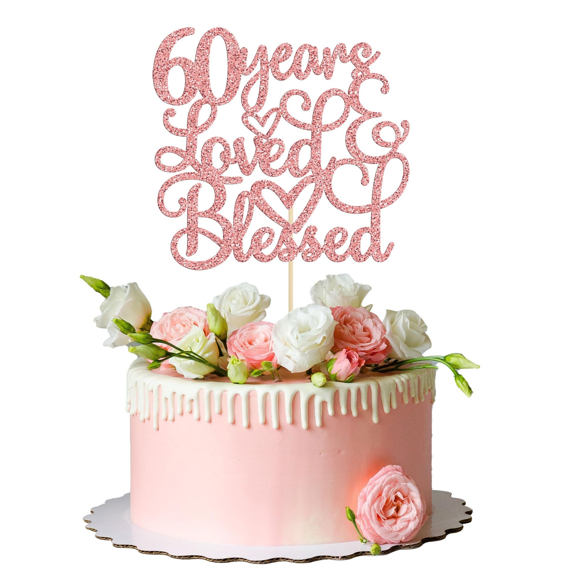 Gyufise Cake Topper - Rose Gold Glitter 60th Birthday Decoration - Small Paper Cheers to 60 Years