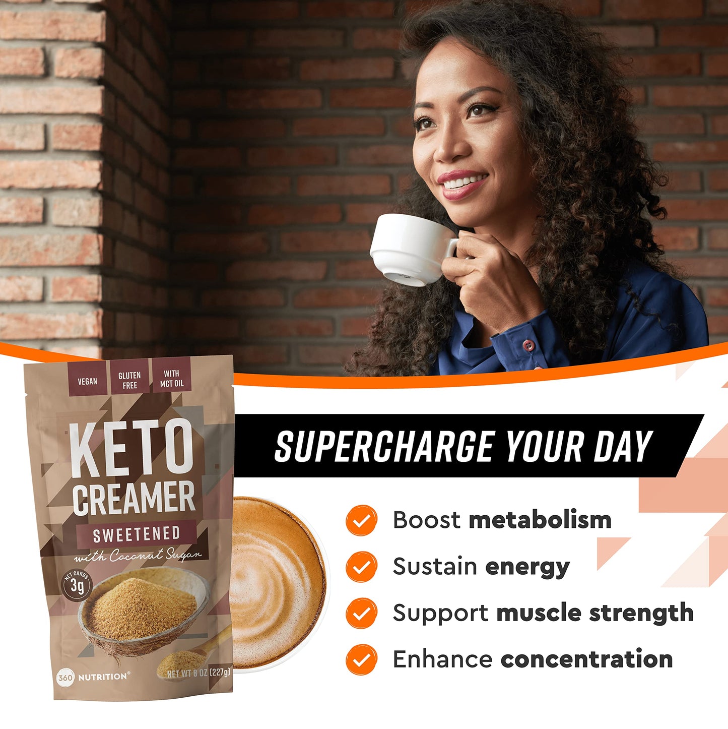 360 Nutrition Keto Coffee Creamer With Mct Oil Powder, Gluten Free, Vegan, Sweetened With Coconut Sugar, Low Carb Non Dairy Crea