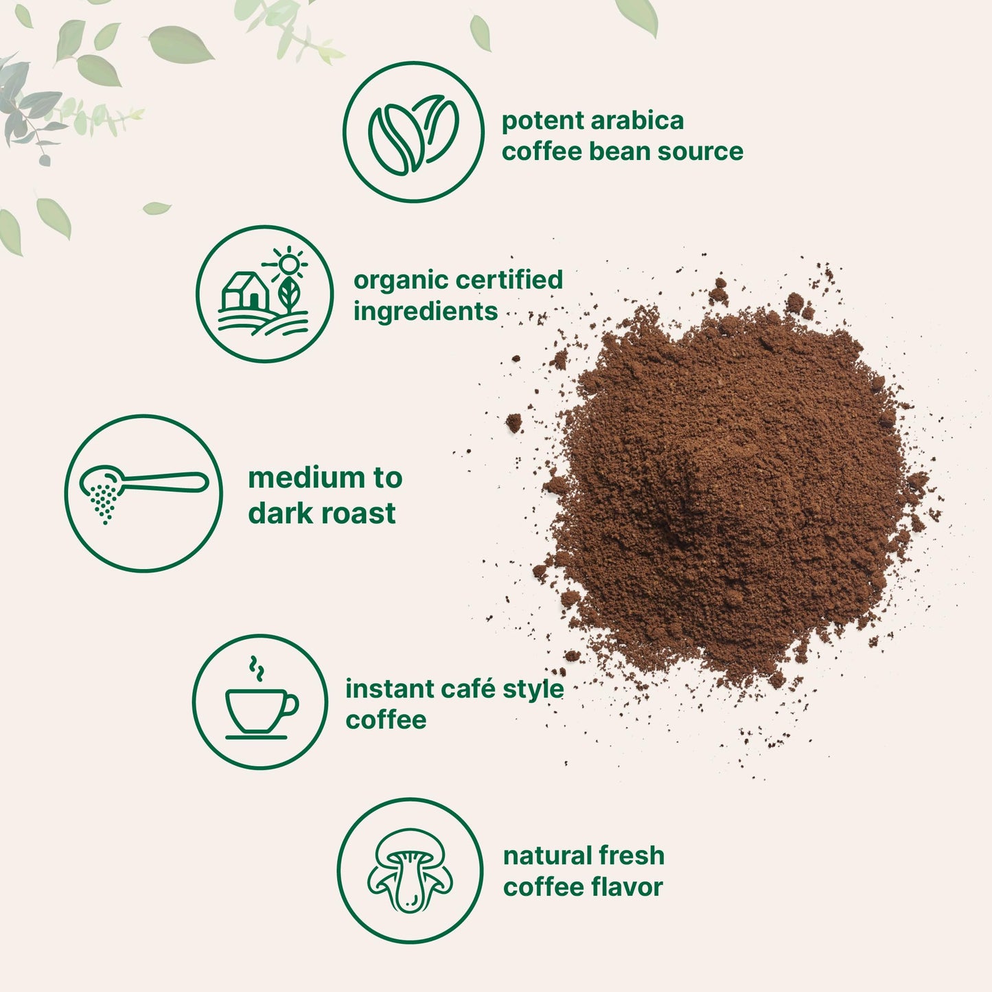 Organic Instant Coffee, 1Lb Powder | Premium Arabica Coffee Beans Source | Medium To Dark Roast | Natural Fresh Flavor | Smooth