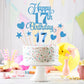 Lecferrarc 17th Birthday Cake Decorations Set, Blue Glitter Cake Toppers and Candles