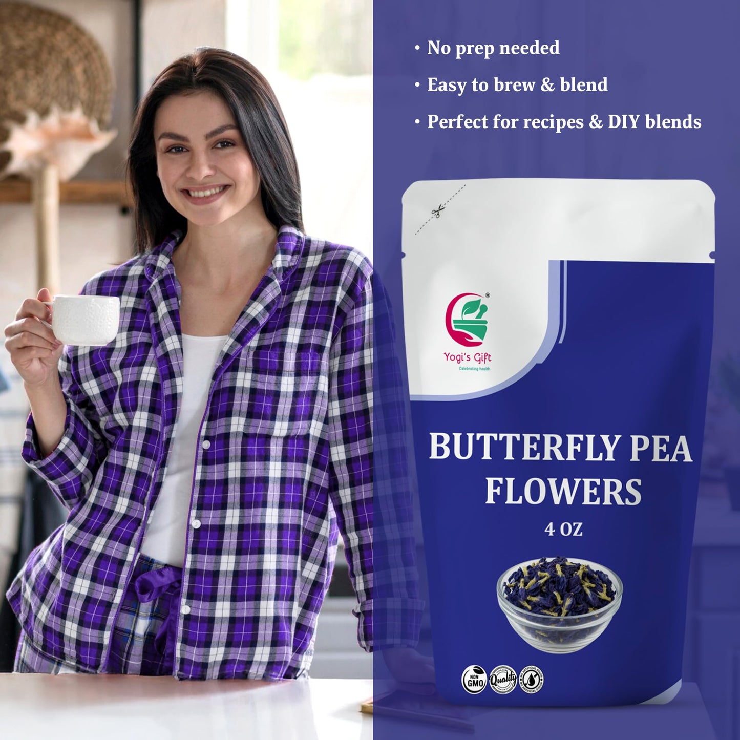 Butterfly Pea Flower Dried 4Oz (300+ Cups) | Blue Butterfly Pea Flower Tea | Beautiful Blue Or Purple Food Coloring | Enhanced Quality | By Yogis Gift®