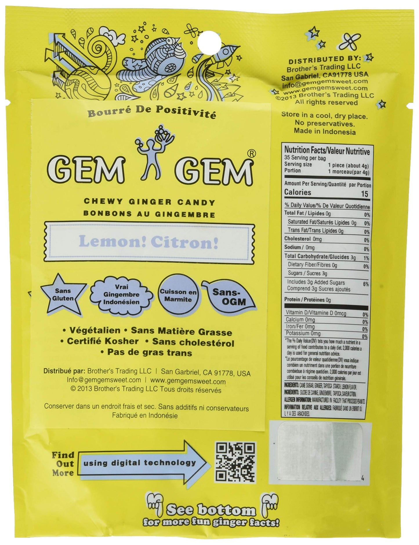 Gem Gem Ginger Candy Chewy Ginger Chews (Lemon, 5.0Oz, Pack Of 1)
