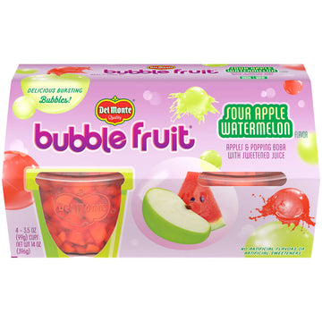 Del Monte Bubble Fruit Sour Apple Watermelon, 3.5 Oz, Pack of 4, Red