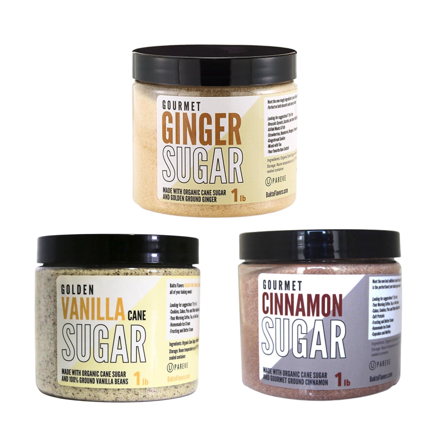 Bakto Flavors Organic Sugar Set, 1-Pound Jars, Set Of 3