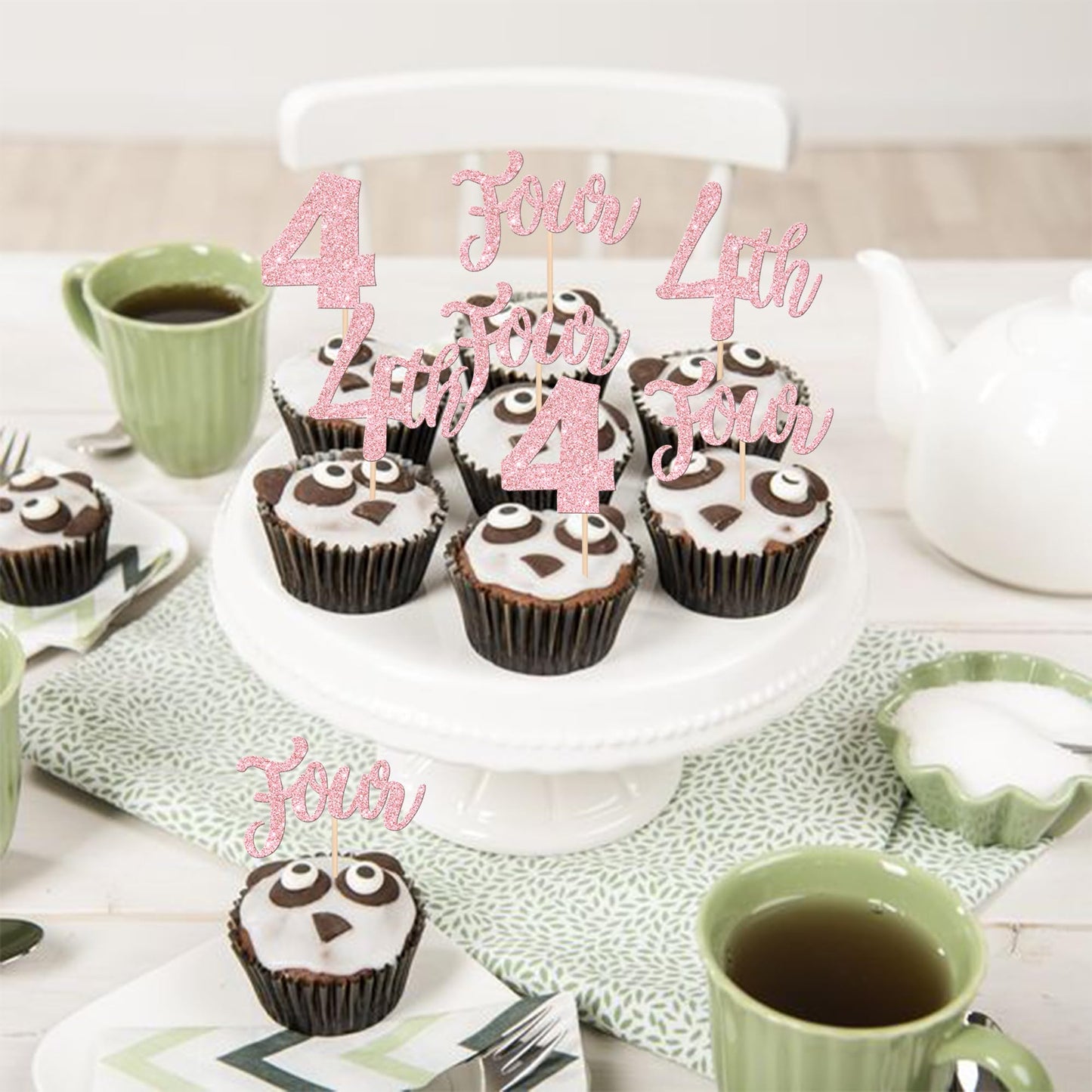 24 Pcs 4Th Birthday Cupcake Toppers Glitter Four Birthday Cupcake Picks Number 4 Cake Toppers For Baby Shower Kids 4Th Birthday
