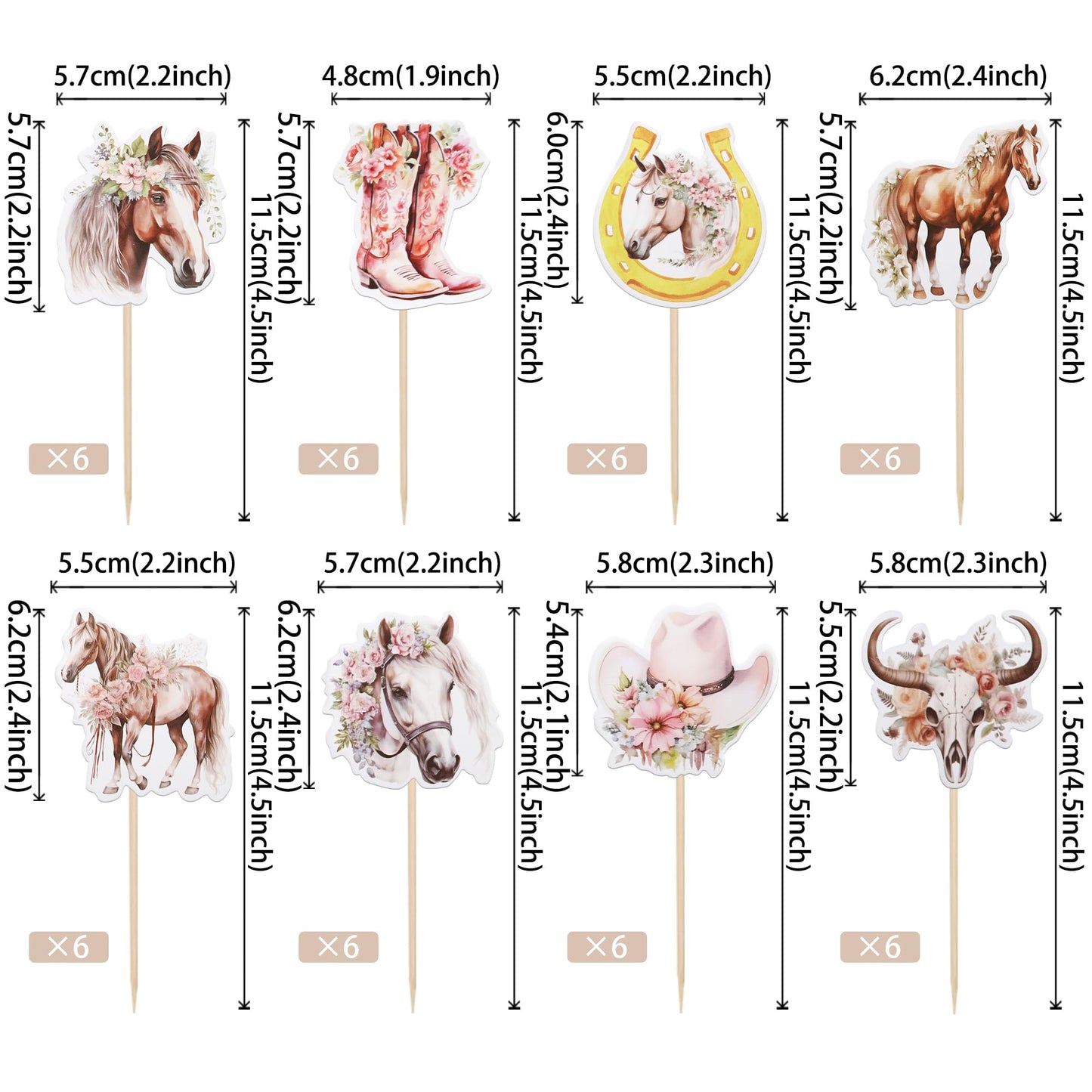 40 Pcs Horse Cupcake Toppers Floral Horse Western Cowgirl Cupcake Picks Horseshoe Hat Boots Cowgirl Birthday Cake Decorations Fo