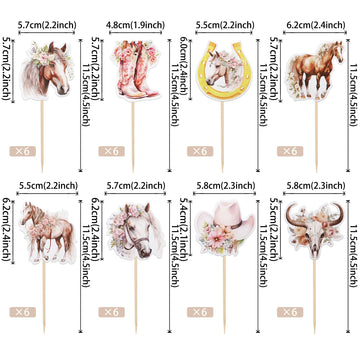 40 Pcs Horse Cupcake Toppers Floral Horse Western Cowgirl Cupcake Picks Horseshoe Hat Boots Cowgirl Birthday Cake Decorations Fo
