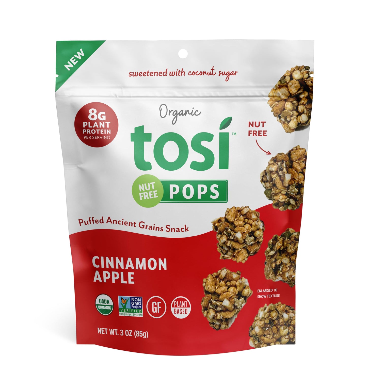 Tosi Puffs Cinnamon Apple Vegan Snacks, Gluten Free, 8G Protein, 1 oz (4 Pack)